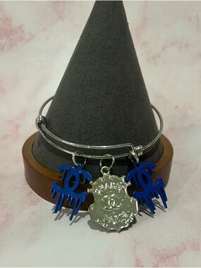 Stainless steel Charm Bangle Bracelet with Blue Logo Charms